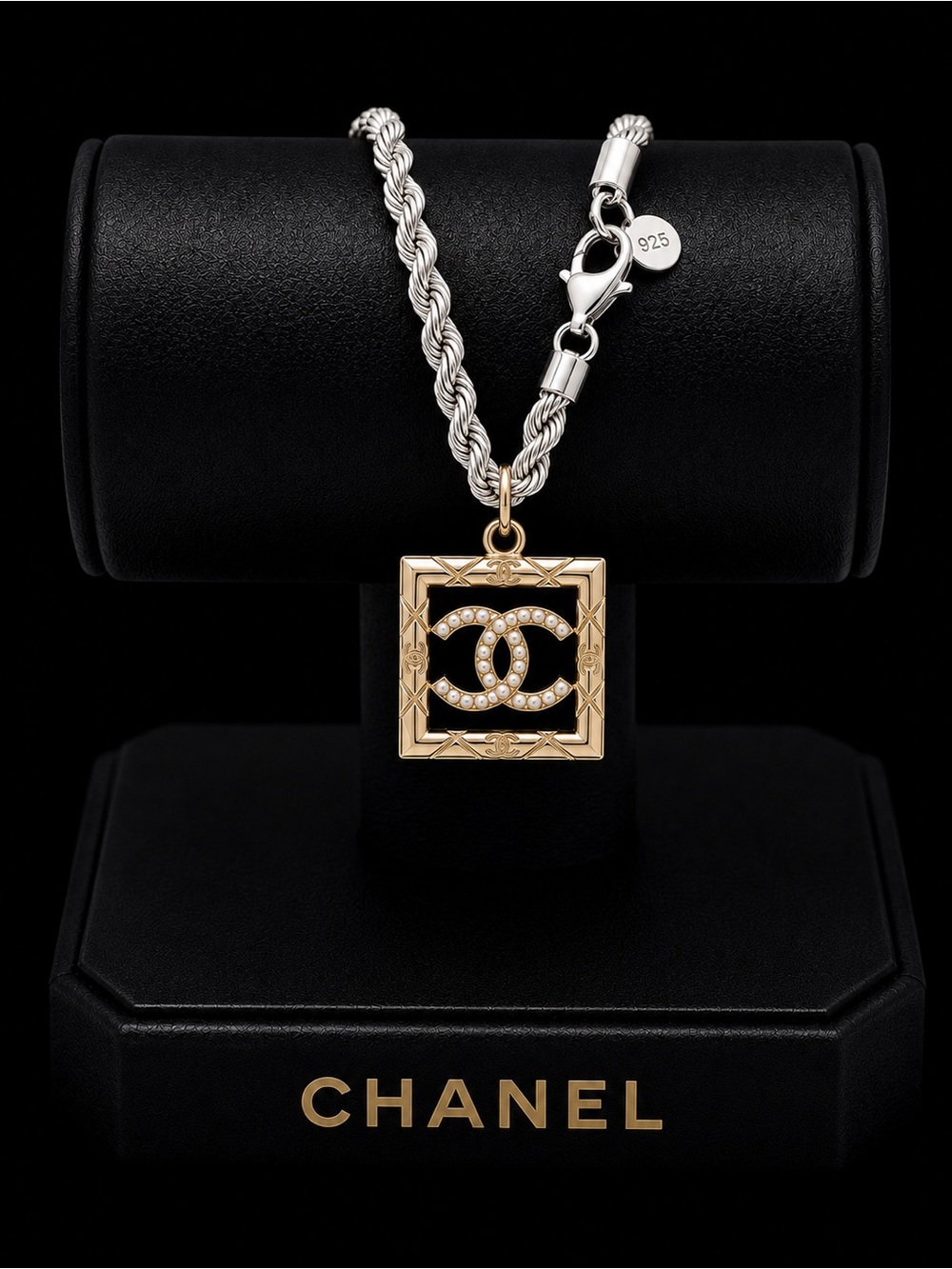 Authentic Chanel Pendent Bracelet-Sterling Silver Rope Chain-20 cm